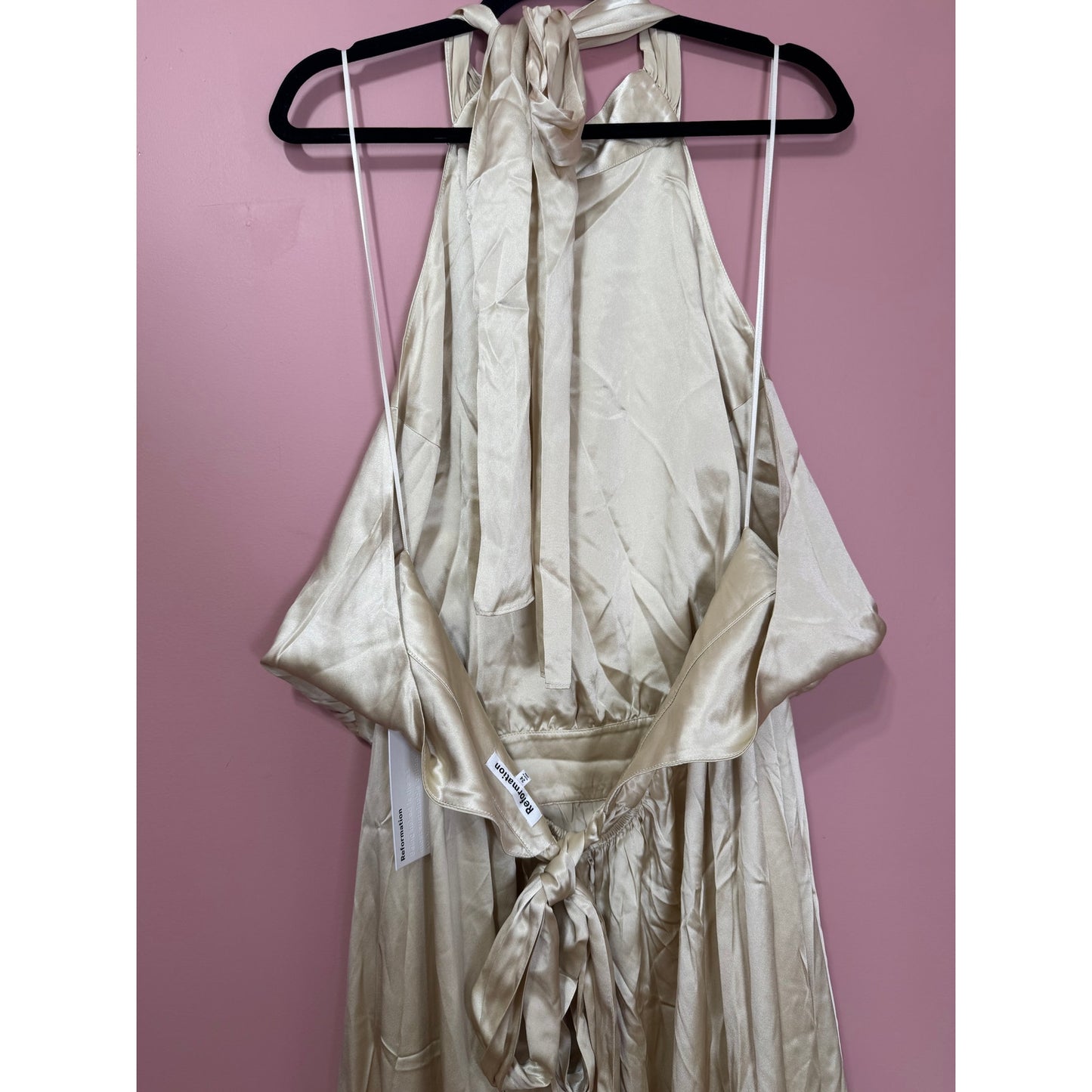 NEW NWT Reformation Alani SIlk High Neck Dress Ivory Size 24