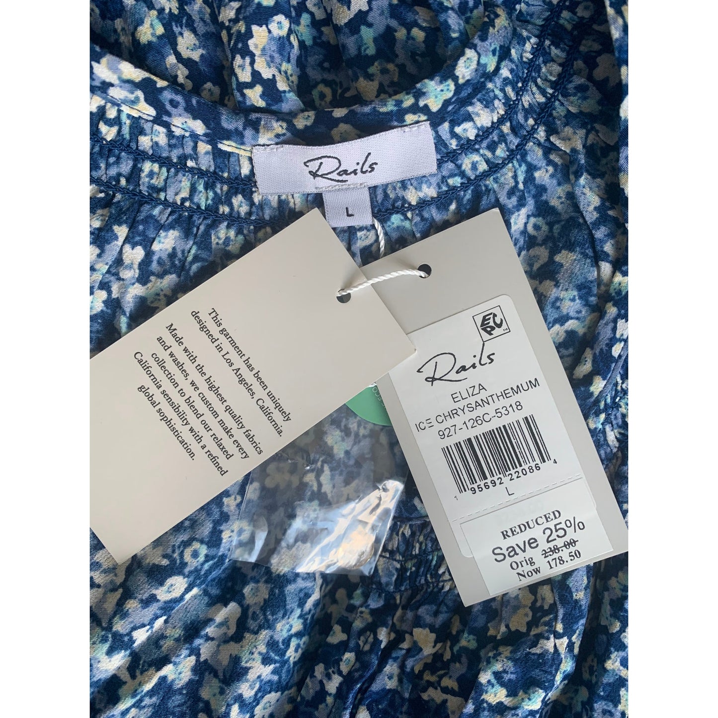 Rails Eliza Mini Dress in Ice Chrysanthemum Large Floral Pullover 3/4 Sleeve