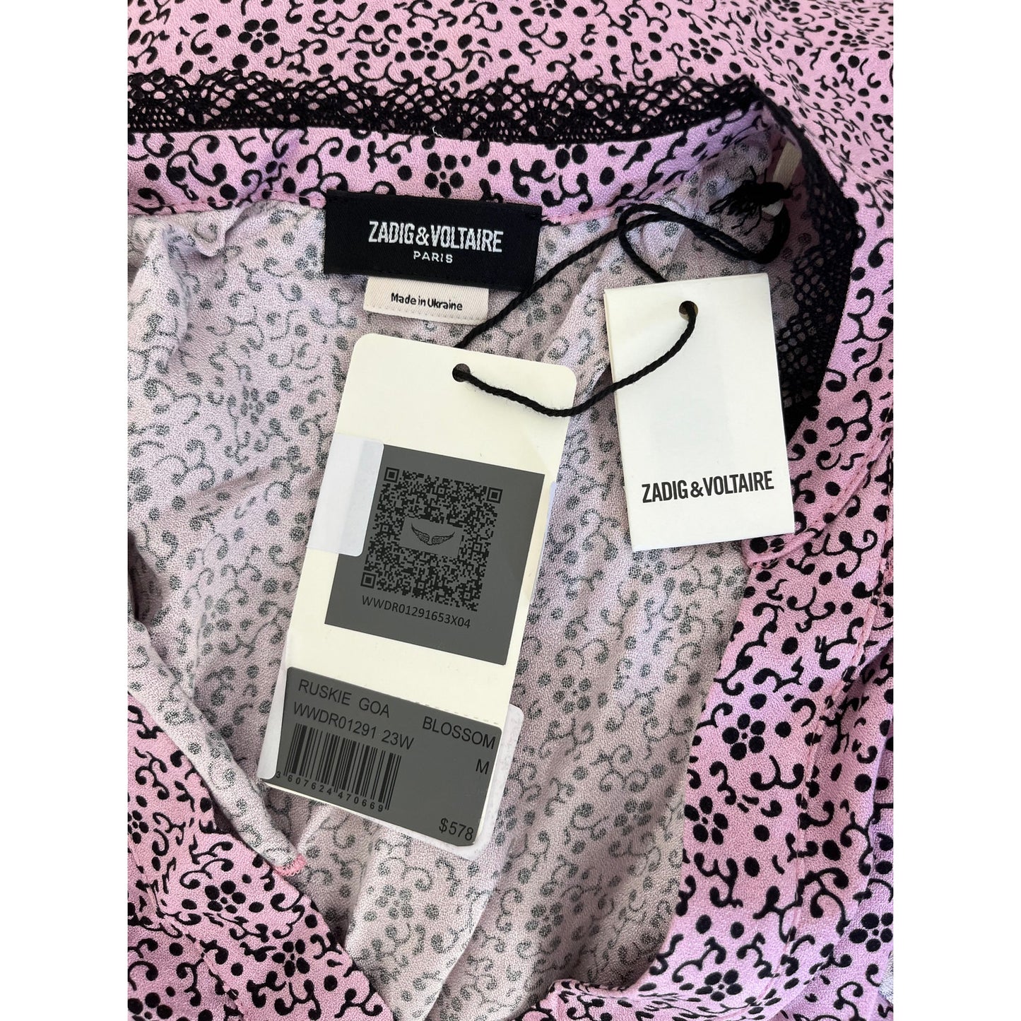 NEW NWT Zadig & Voltaire Ruskie Goa Maxi Dress with Flutter Sleeves Blossom Size Medium