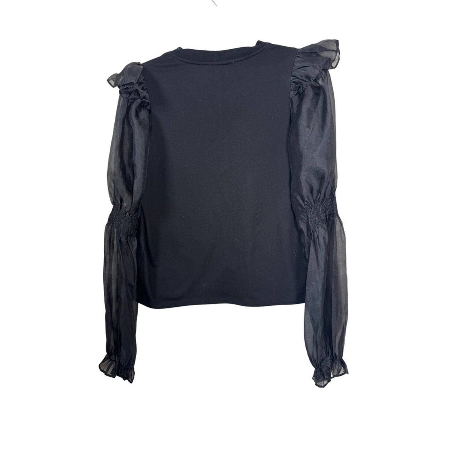 Anthropologie Black Sheer Organza Puff Sleeve Ruffle Smocked Top Small