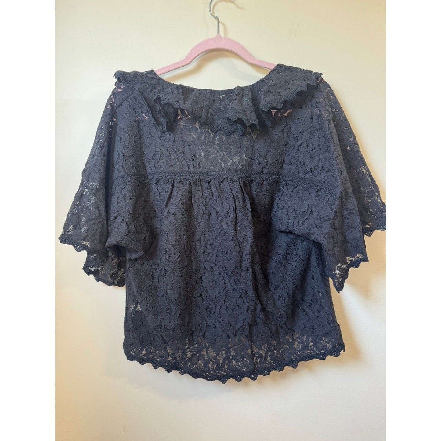 Spell & The Gypsy Collective Black Lace Ruffle Tie Front Blouse Top NWT