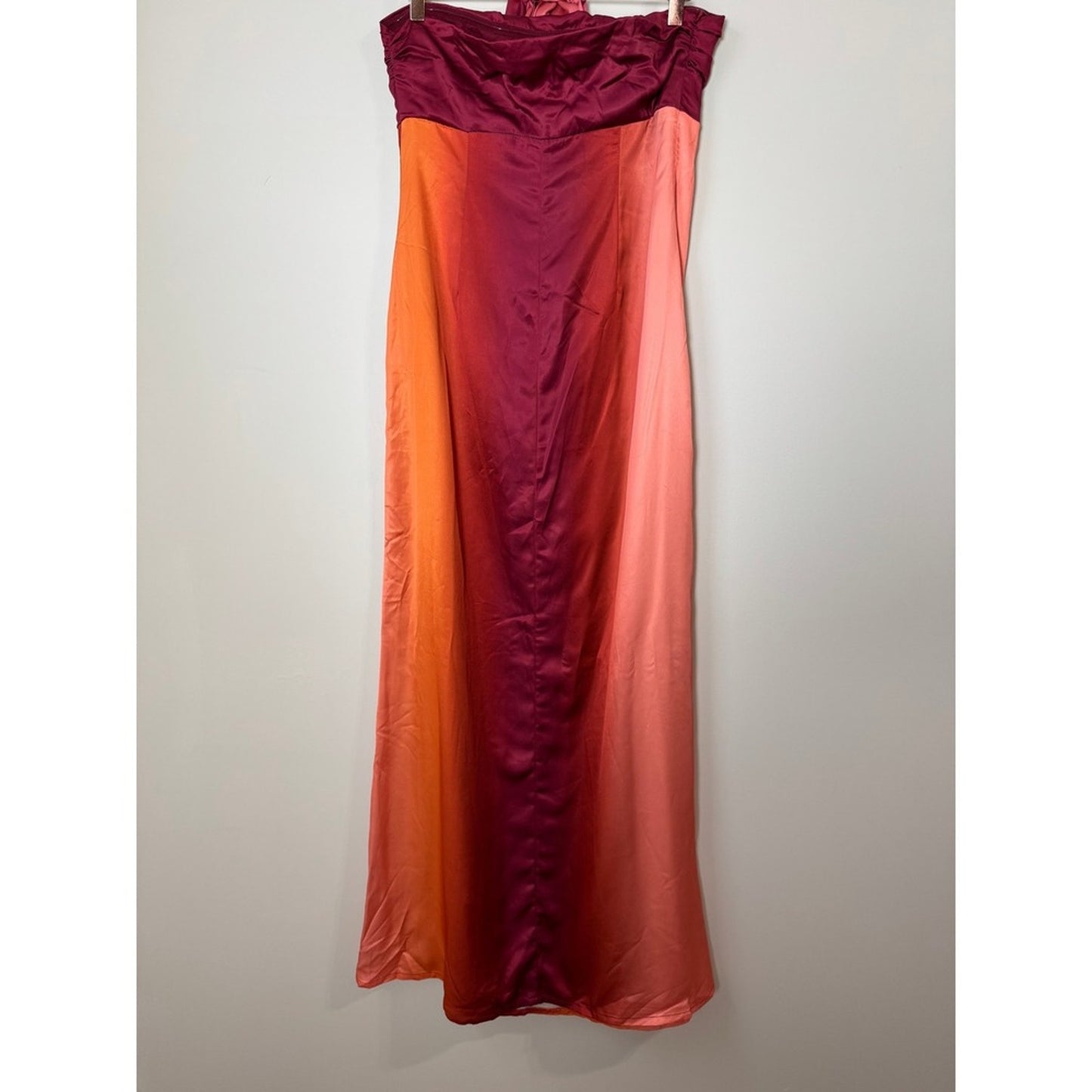YLLW Ombre Strapless Maxi Dress Burgundy Orange Gradient with Scarf New
