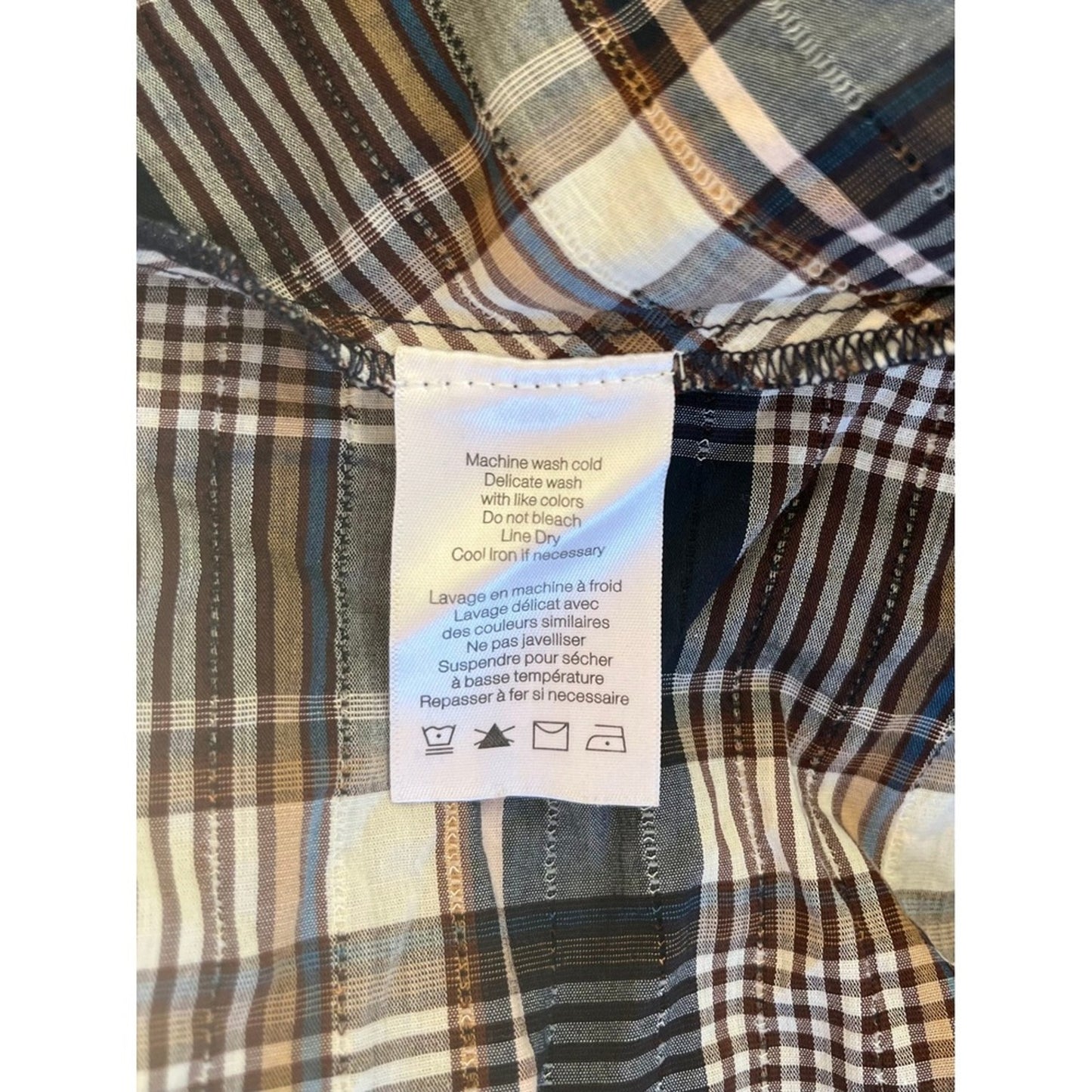 Veronica Beard Plaid Puff Sleeve Button Back Mock Neck Blouse Size 12