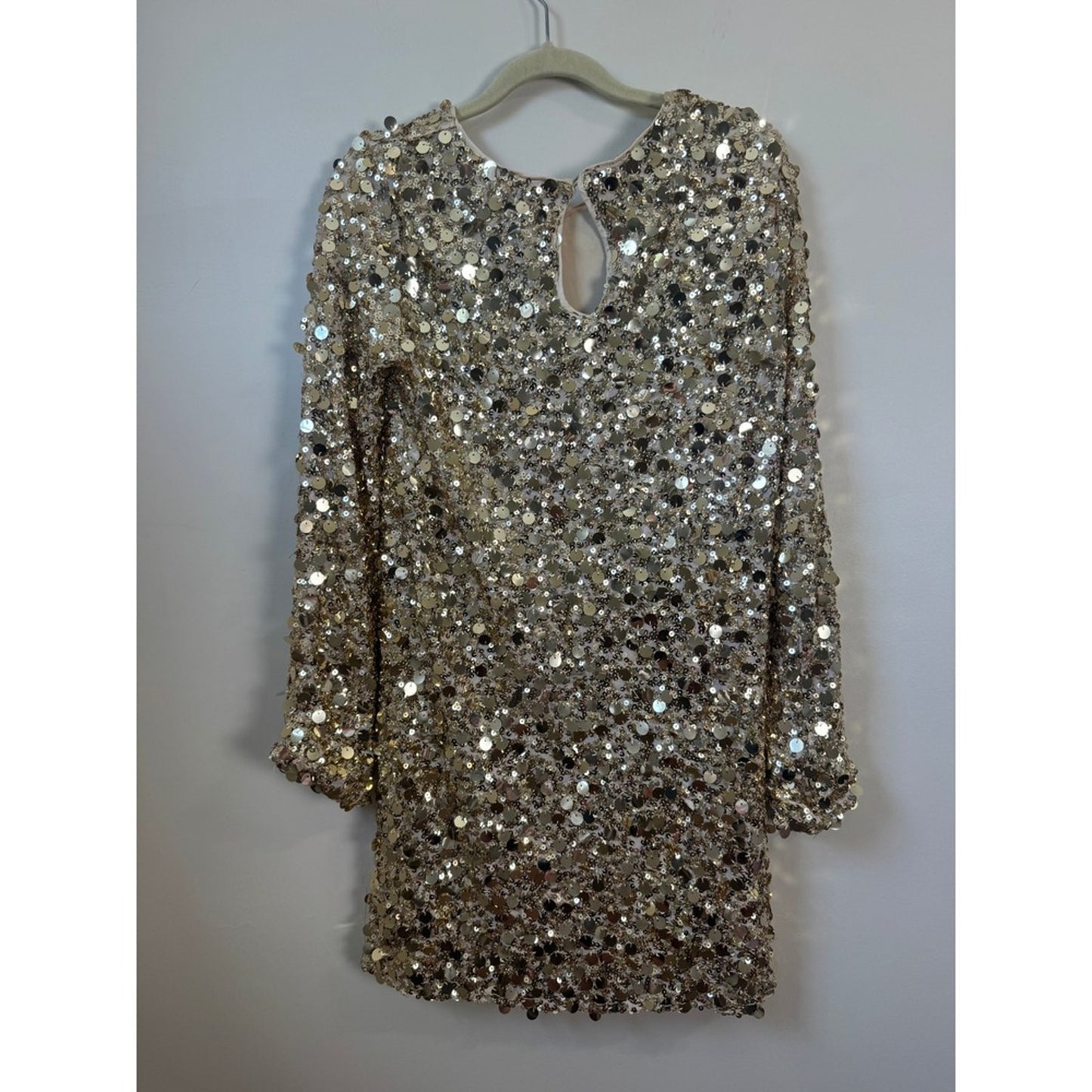Show Me Your Mumu Gold Sequin Mini Dress Long Sleeve Keyhole Back Medium