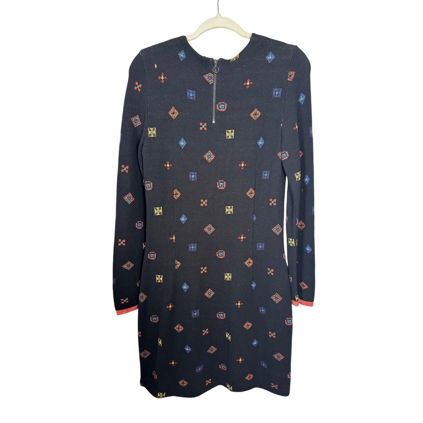 AldoMartins Barcelona Black Geometric Knit Long Sleeve Shift Dress Womens 8