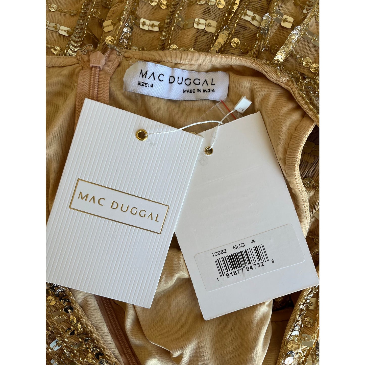 Mac Duggal Mini Beaded Gold Dress Size 4 Style 10982