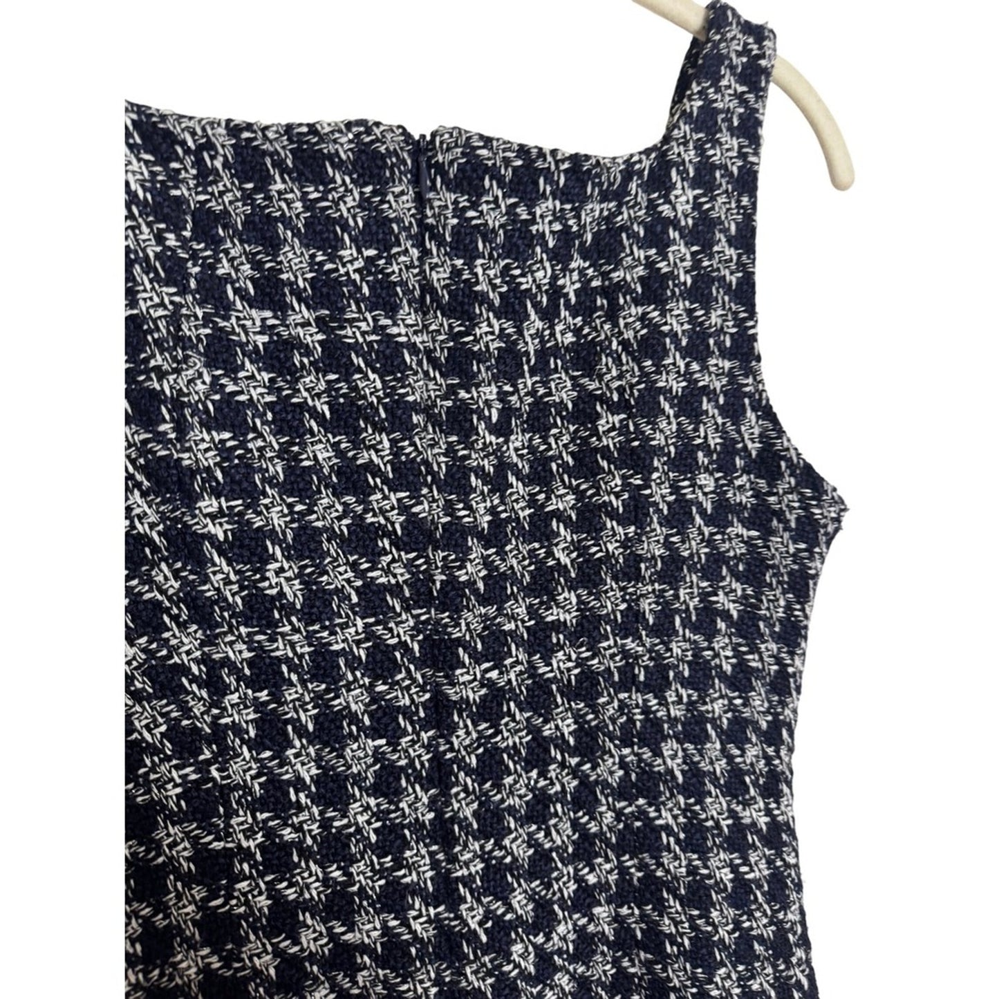 Aya Muse Womens Navy White Houndstooth Tweed Square Neck Mini Shift Dress