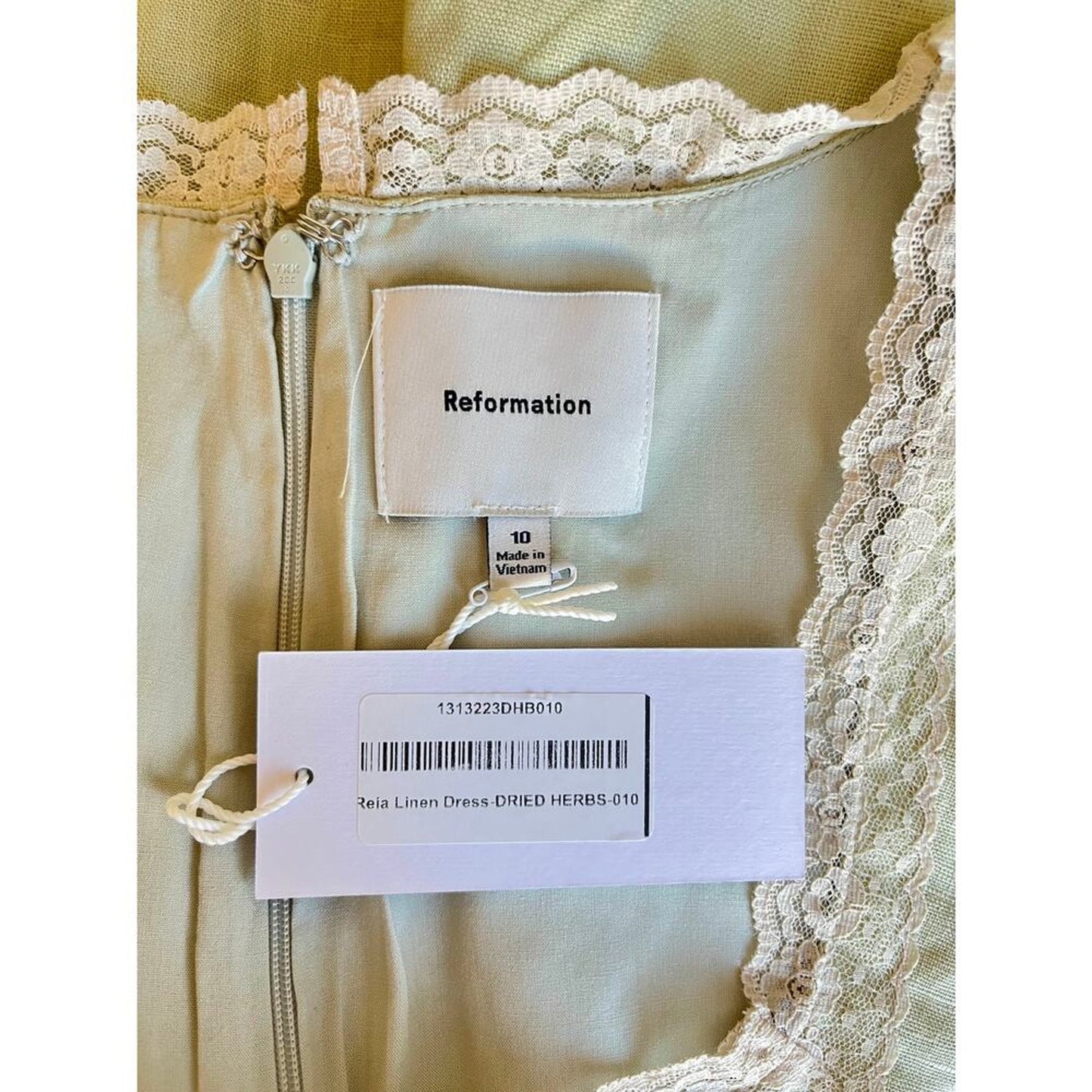 Reformation Reia Linen Dress Dried Herbs Size 10