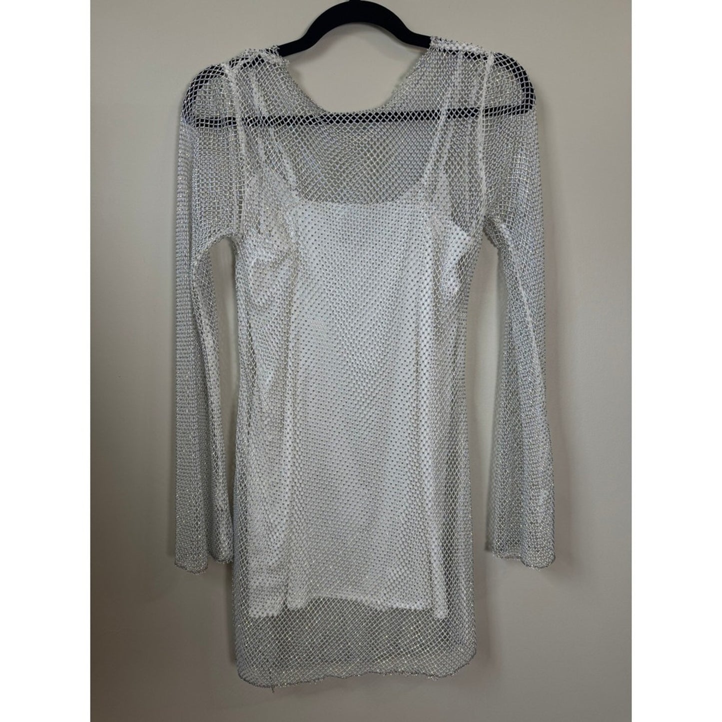 Show Me Your Mumu Iconic White Rhinestone Fishnet Mesh Mini Dress