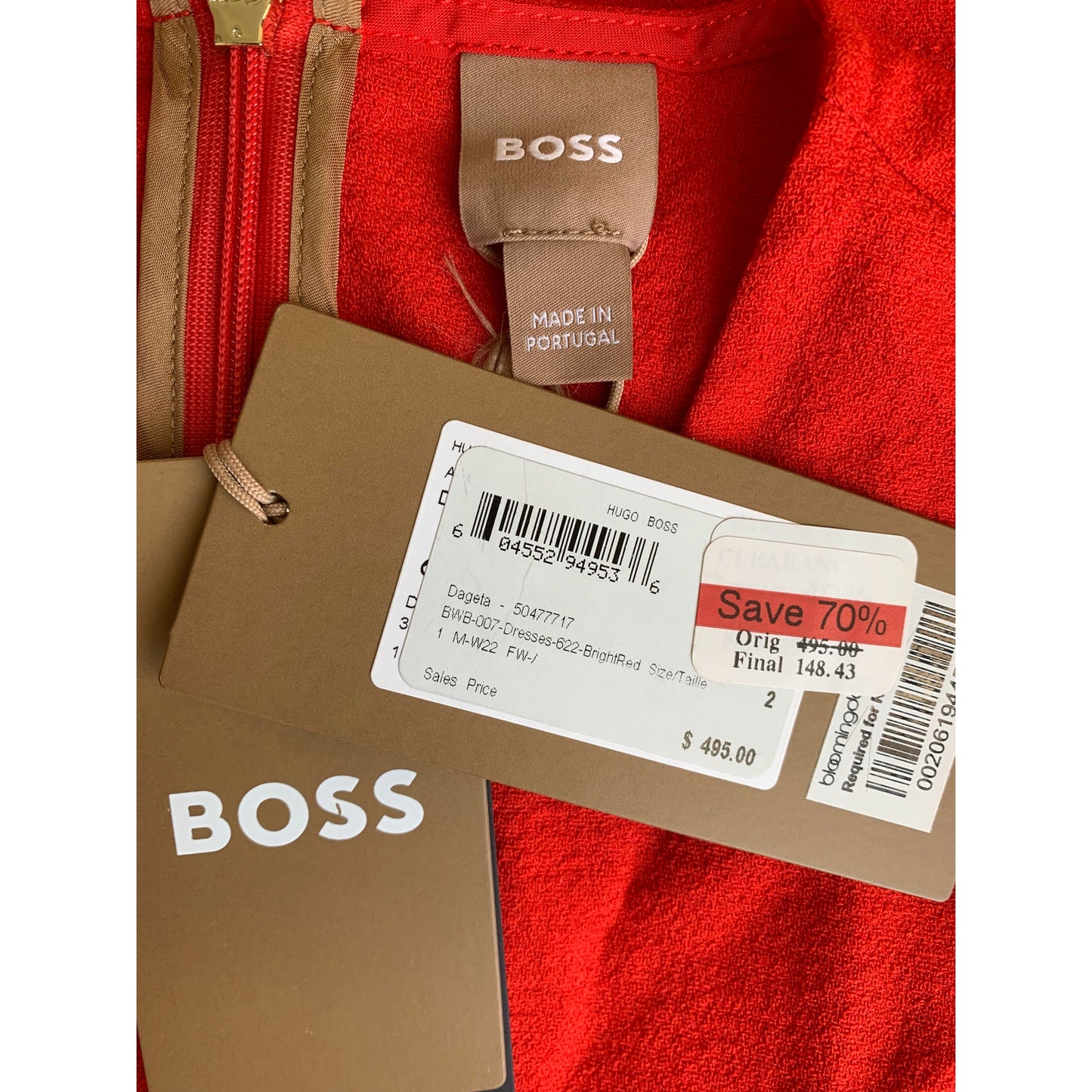 Boss Dageta Shift Dress Mini in Bright Red Size 2 Long Sleeve Stretch Party