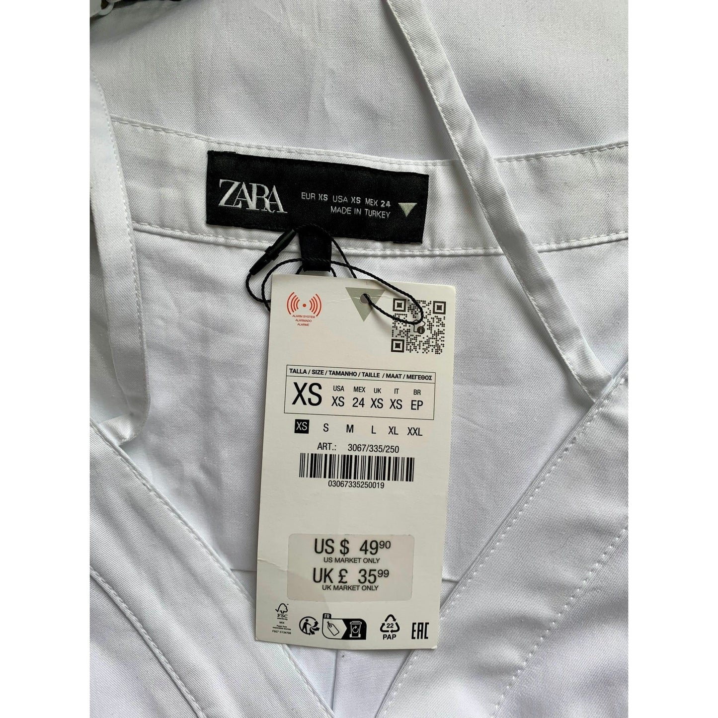 Zara Mini Dress in White Size XS Off Shoulder Button Front Long Sleeve Party