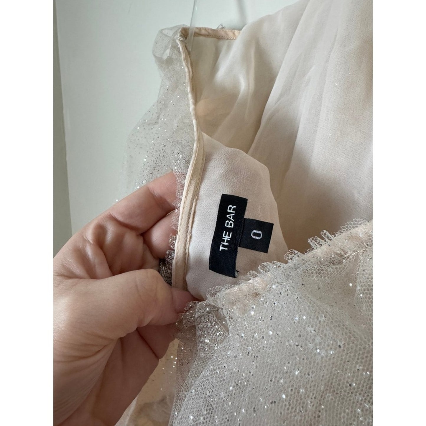 The Bar Tiered Glitter Tulle Lou Mini Dress Champagne Pink Halter Party Size 0