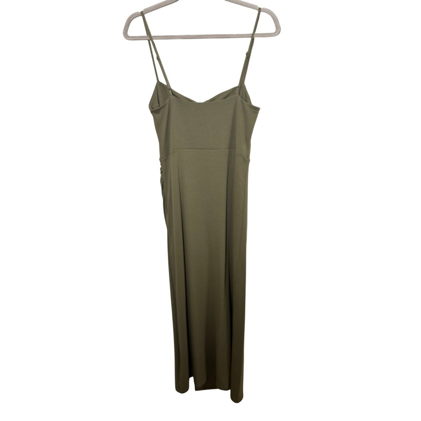 Aritzia Wilfred Olive Green Ruched Side Slit Midi Dress Womens Size M NWT