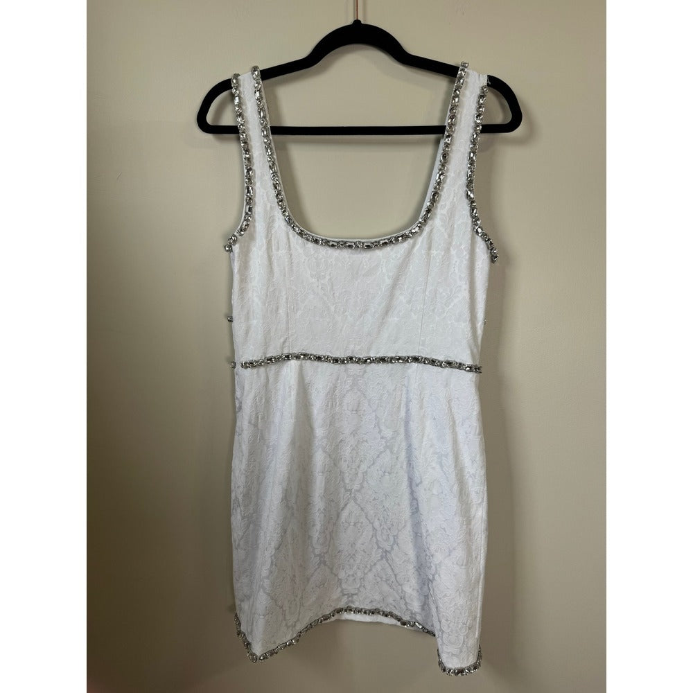 Show Me Your Mumu White Damask Jacquard Crystal Trim Mini Dress Medium Bridal
