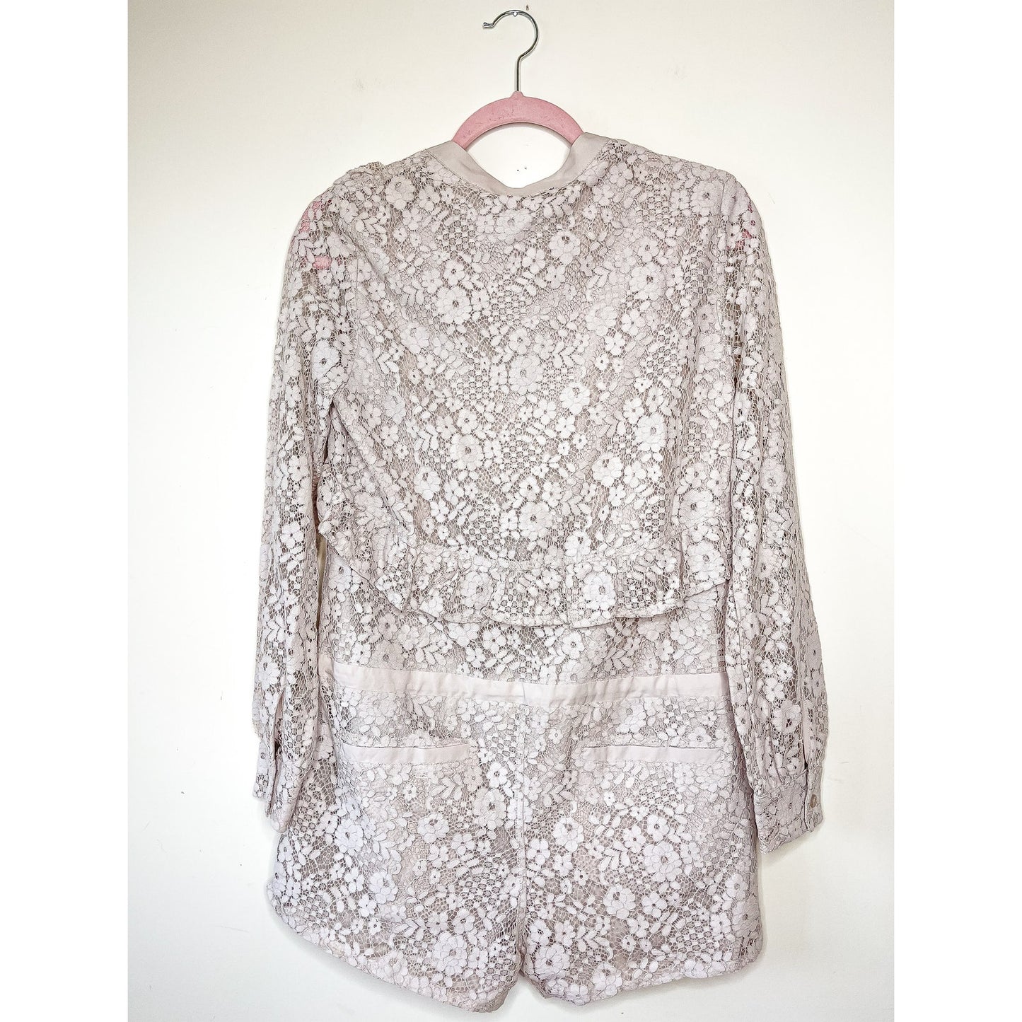David Lerner Dusty Lavender Lace Ruffle Long Sleeve Romper Size XS
