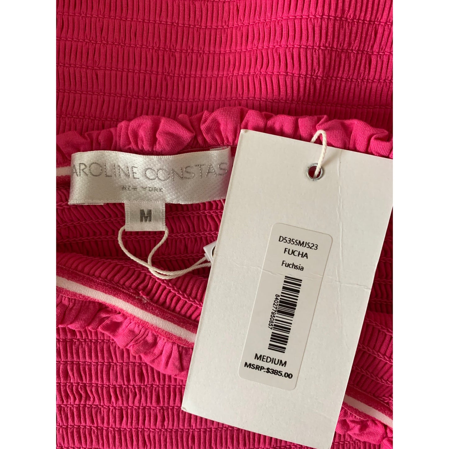 Caroline Constas Tilly Dress Pink Medium Pullover Off-Shoulder 3/4 Sleeve Ruffle