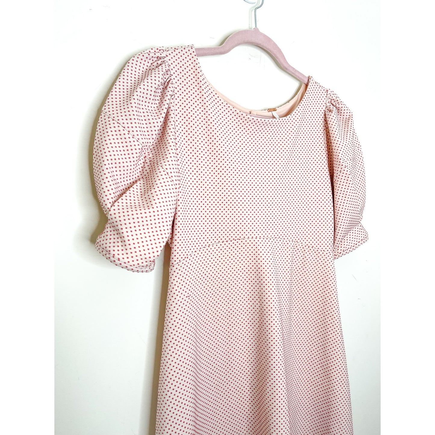 Free People Penelope Pink Polkadot Puff Sleeve Dress Size XS