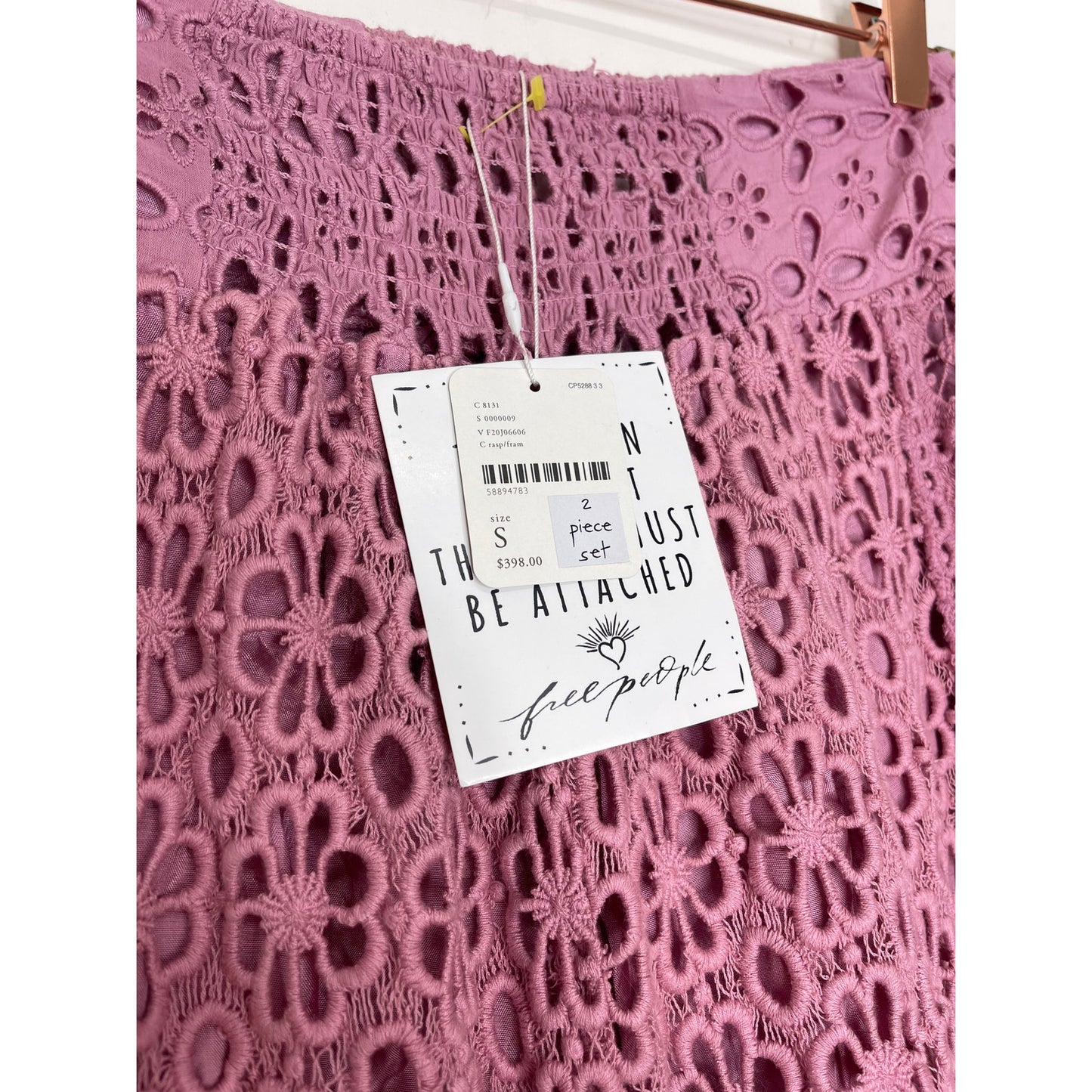 Free People Yesenia Set in Purple Small Eyelet Crochet Floral Pattern Cotton
