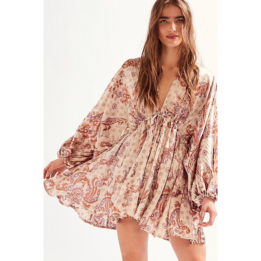Free People Arzel Printed Mini Dress in Pink Combo Size XS