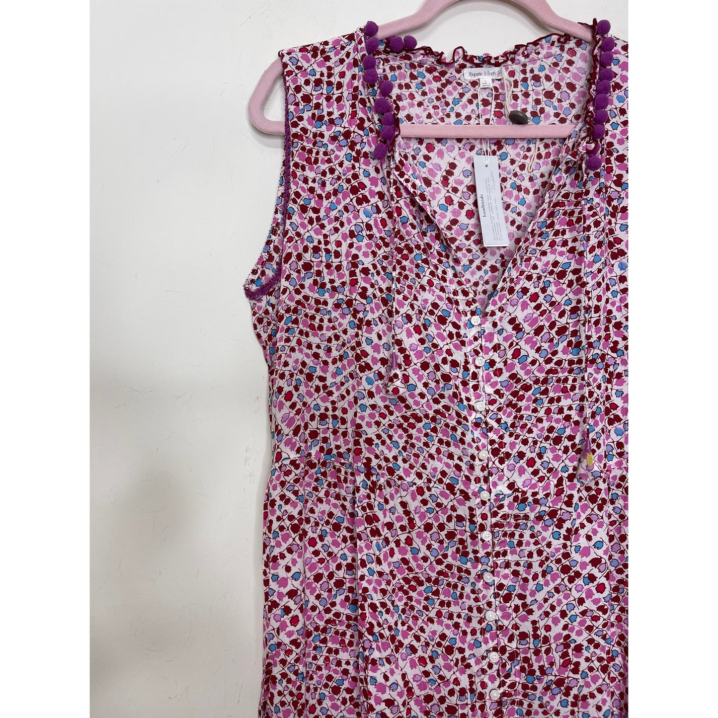 Poupette St. Barth Clara Maxi Dress Pink Tulip Large Floral Sleeveless Ruffles