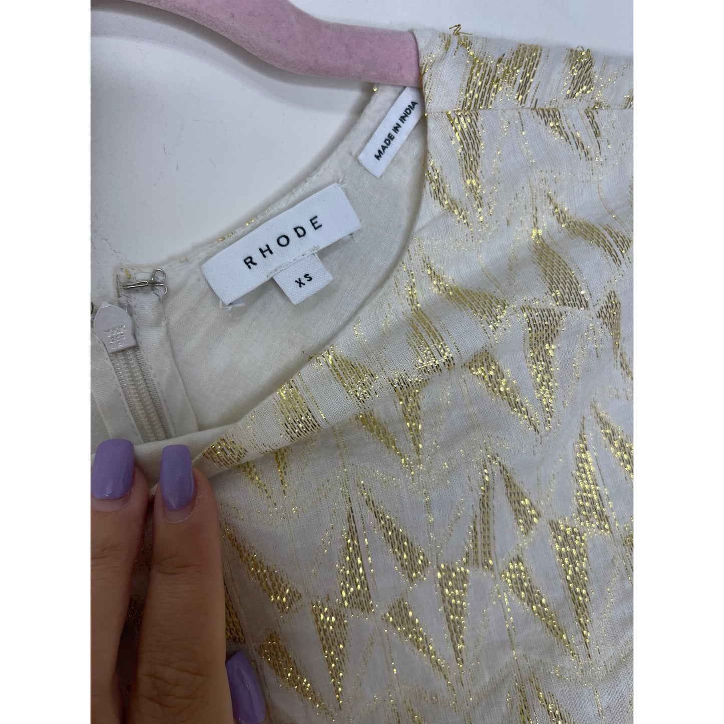 Rhode Donna Dress in Cream Metallic Size XS Mini Balloon Sleeve Lined Party