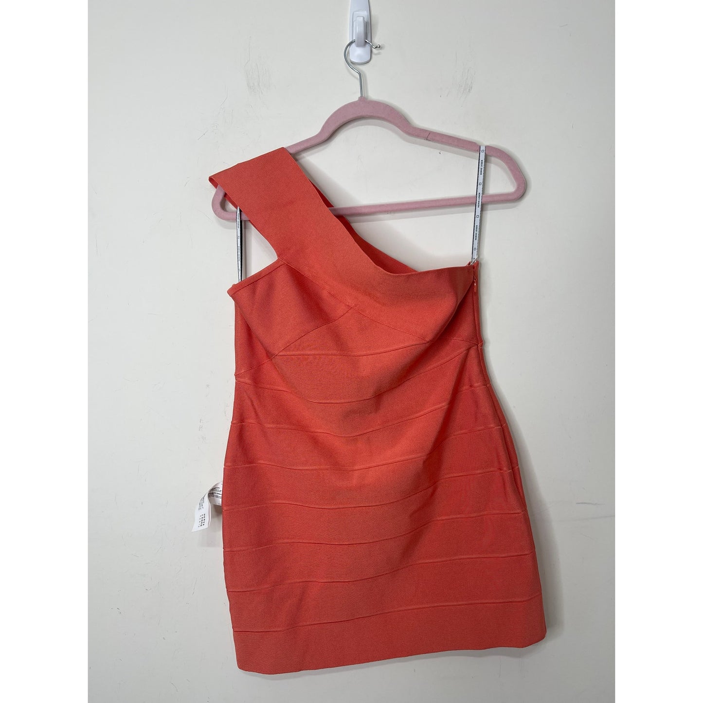 Herve Leger One Shoulder Bandage Mini Dress in Deep Sea Coral Size XL Stretch