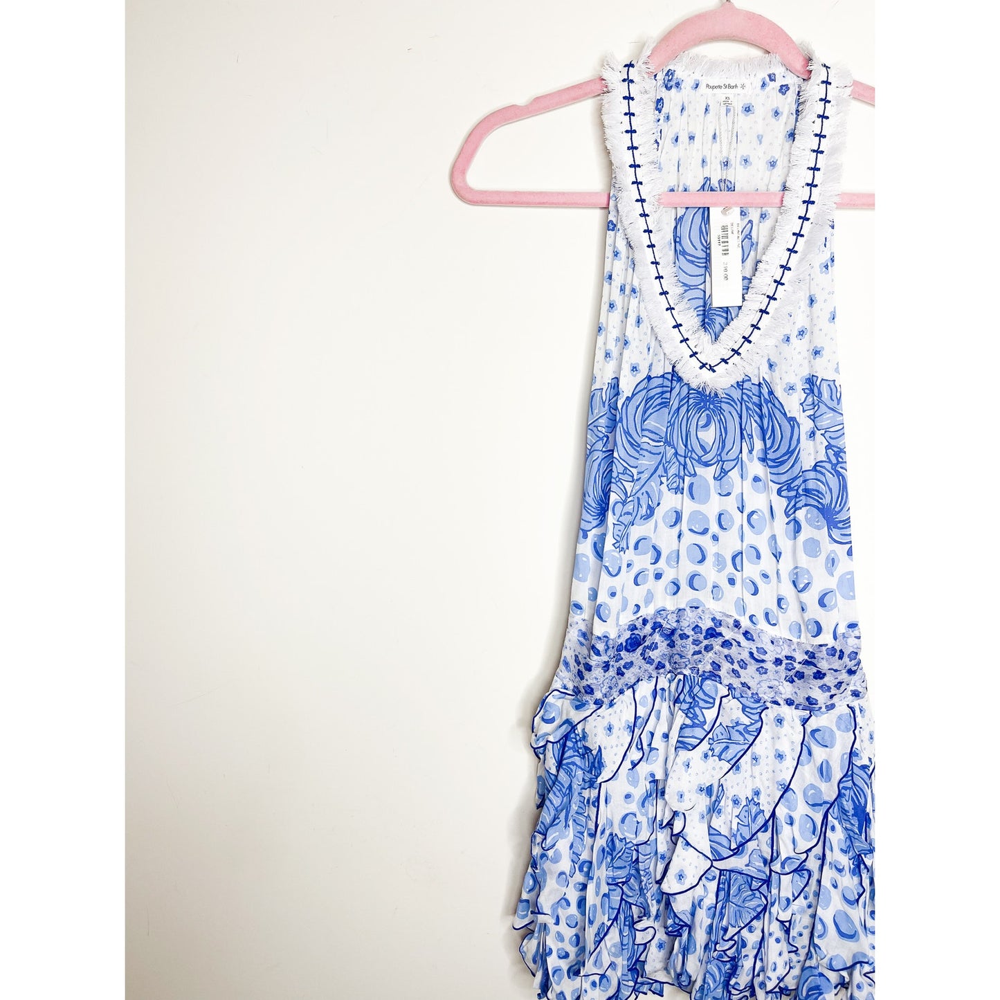 Poupette St. Barth Beline Blue Printed Mini Dress Size XS