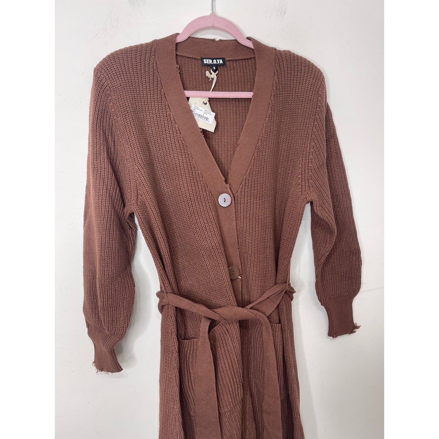 SER.O.YA Amanda Sweater Dress Brown Small Long Sleeve Button Front Knit Cotton