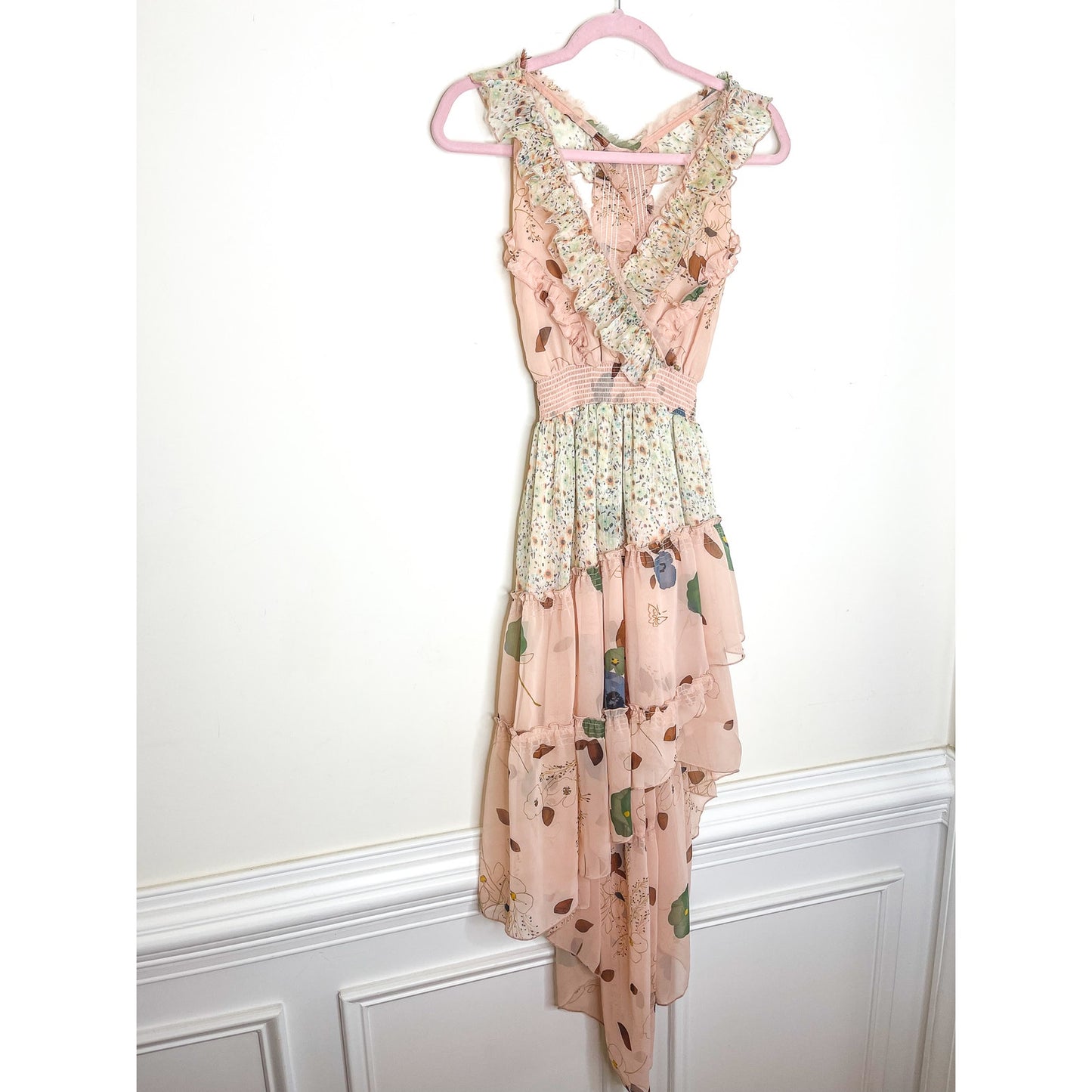 Free People Floral Skies Hi-Low Ruffle Midi Dress Size Medium