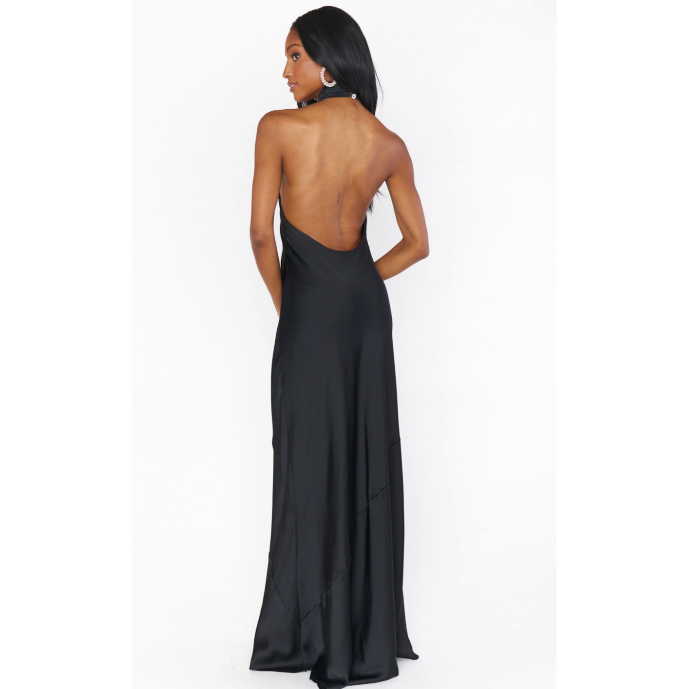 Show Me Your Mumu Jasmine Halter Maxi Dress in Black Satin Size Small