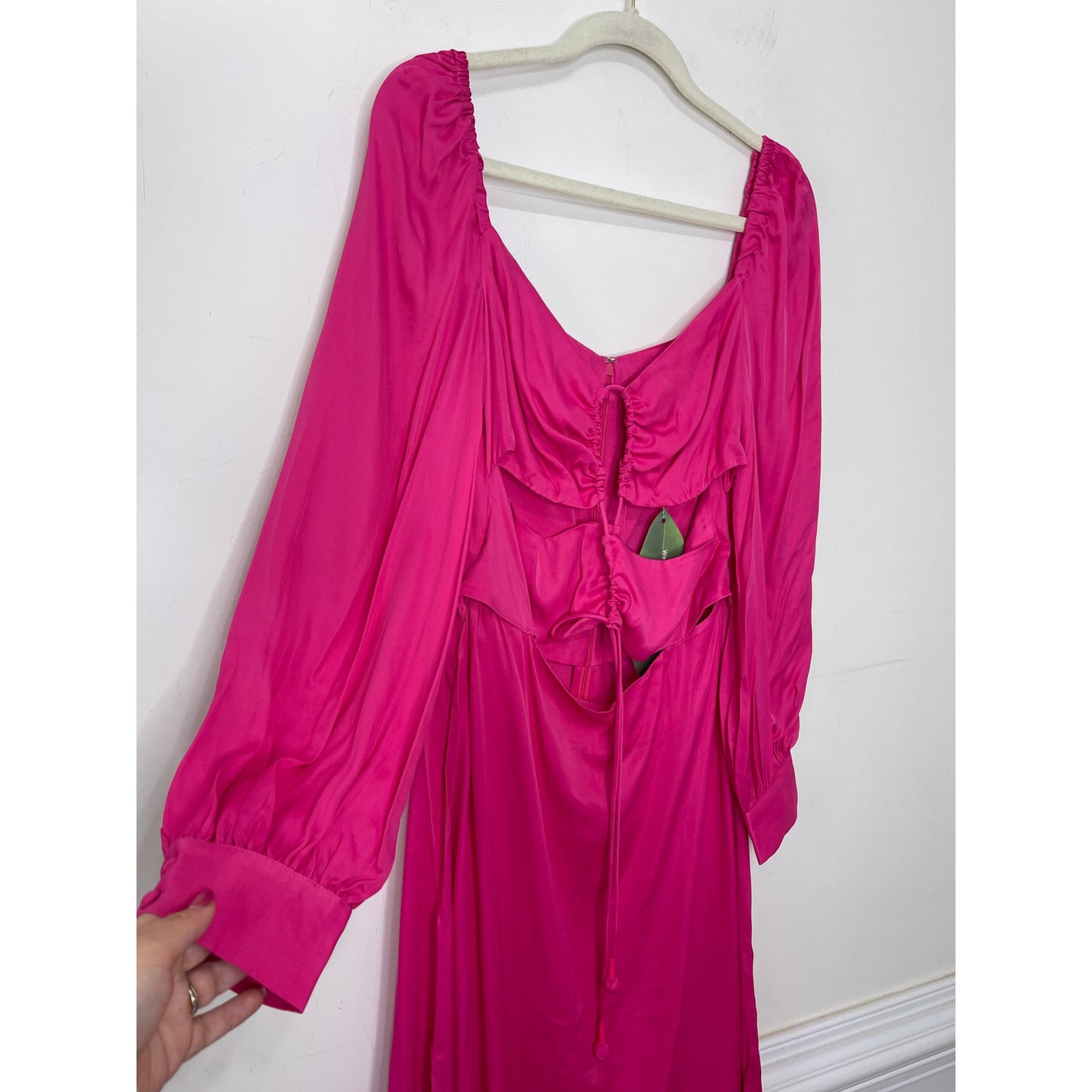 Farm Rio Pink Long Sleeve Cutout Midi Dress Large Long Sleeve Lace Up Satin