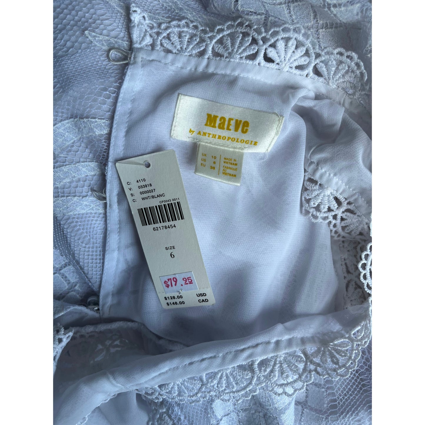 NEW NWT Maeve Anthropologie Lace Pineapple Tank White Size 6