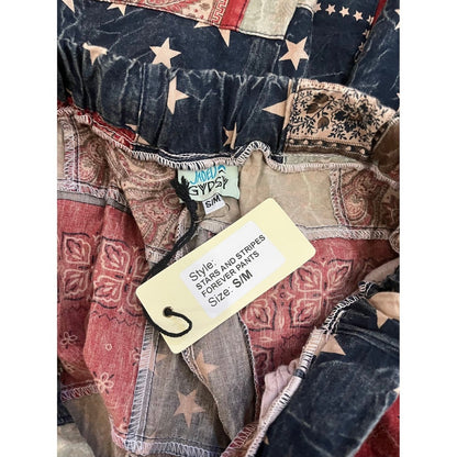 Jadea Gypsy Stars and Stripes Forever Eagle Patchwork Wide Leg Pants S/M