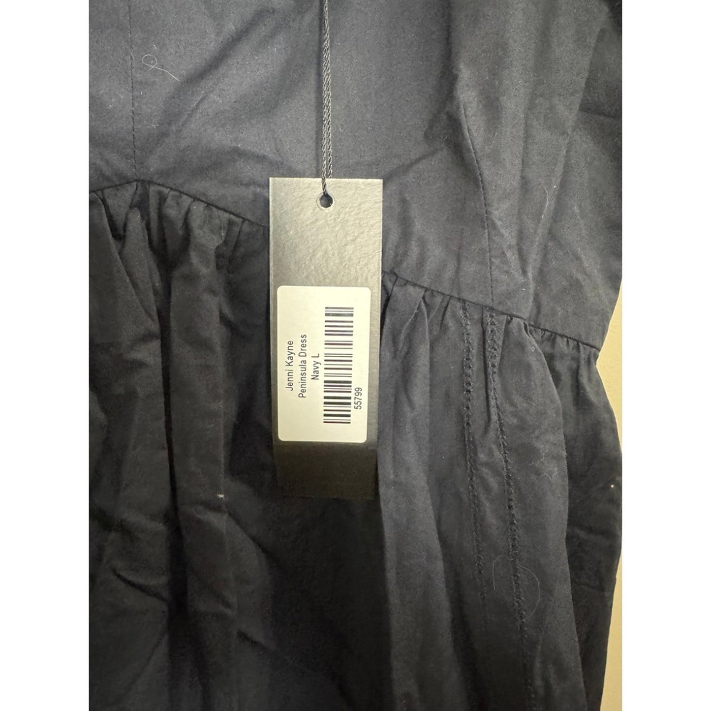 Jenni Kayne Peninsula Dress Navy Blue Cotton Poplin Midi V-Neck Large NEW