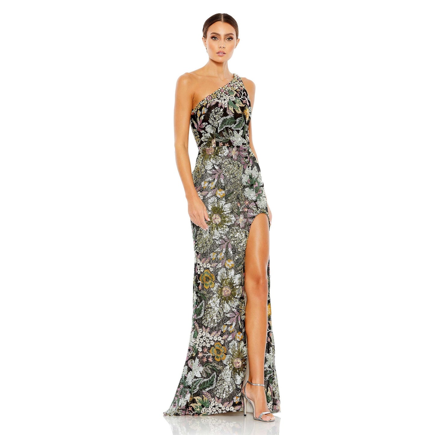 Mac Duggal Floral Embellished One Shoulder Dress Size 2 STYLE 49574