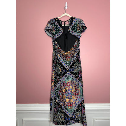 Free People Iris Maxi Dress in Multi Size Small Floral Short Sleeve Side Slit