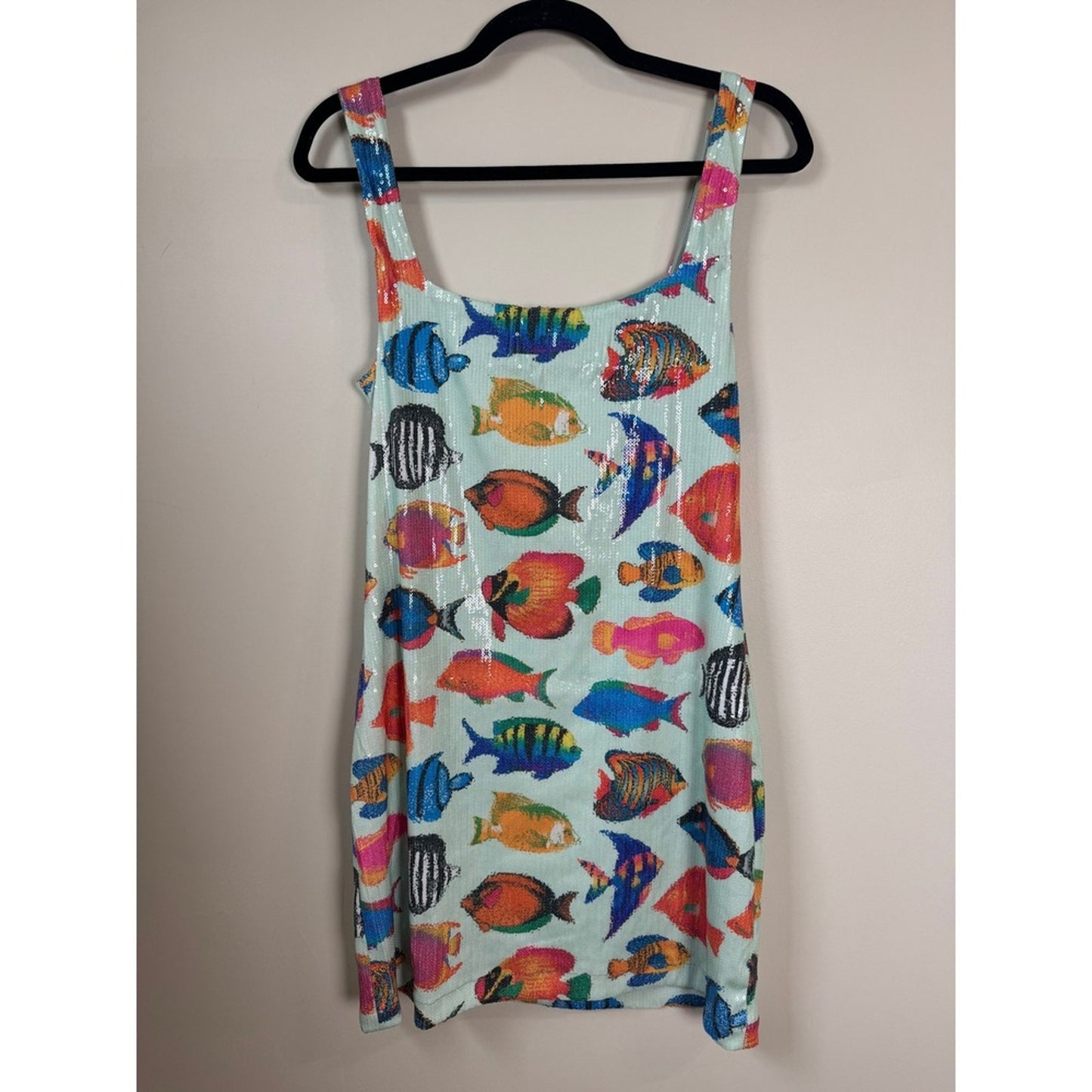 Show Me Your Mumu Tropical Fish Sequin Mini Dress Square Neck  Green Shift Dress