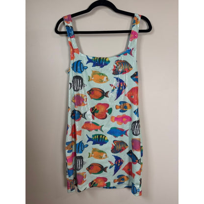 Show Me Your Mumu Tropical Fish Sequin Mini Dress Square Neck  Green Shift Dress