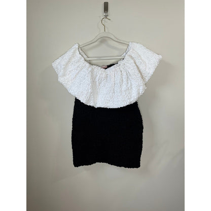 Show Me Your Mumu Anita Mini Dress Black White Textured Off Shoulder Large
