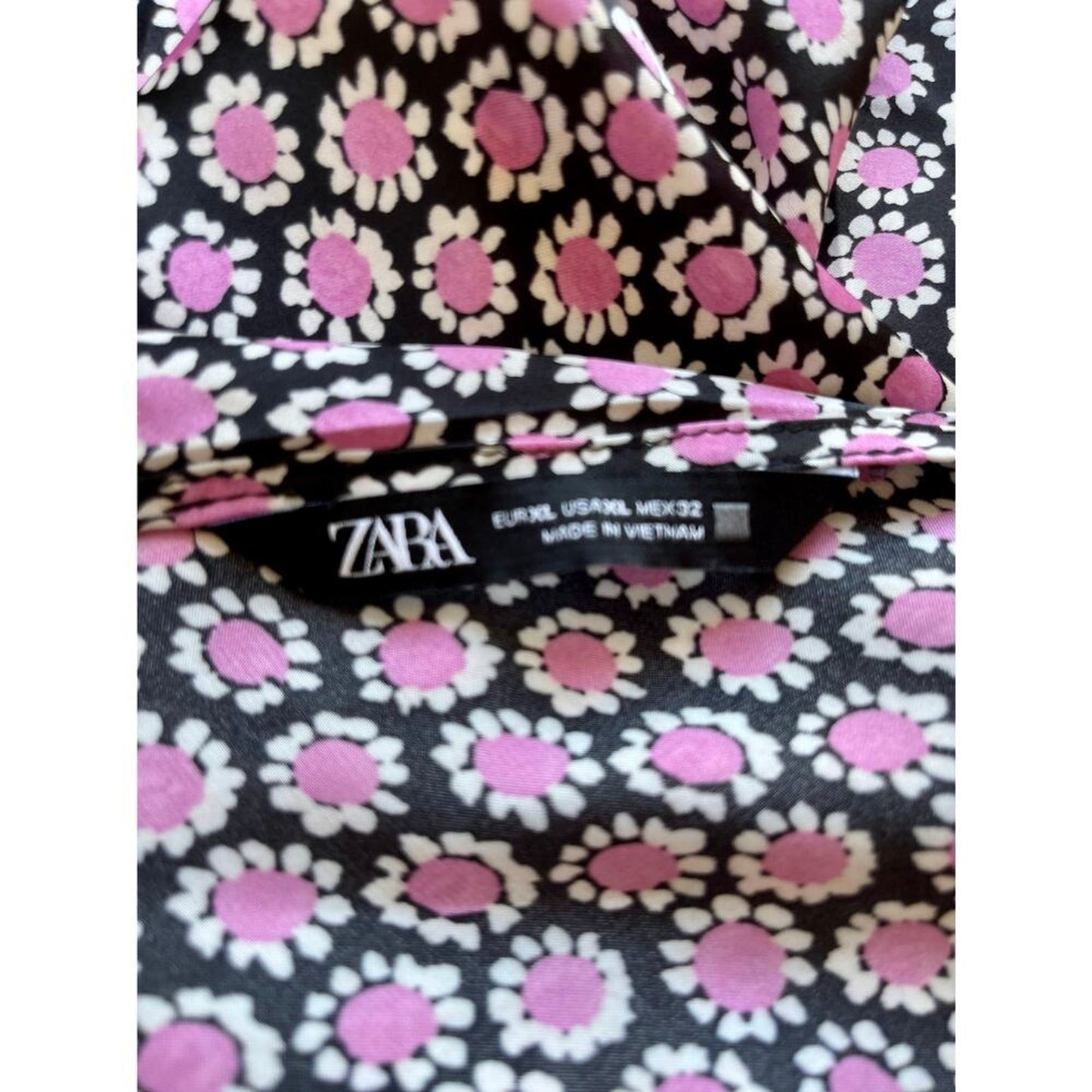 Zara Satin Effect Slip Midi Dress‎ Black/Pink Floral Size XL