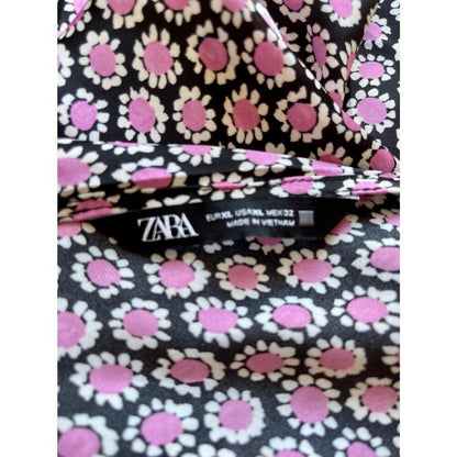 Zara Satin Effect Slip Midi Dress‎ Black/Pink Floral Size XL
