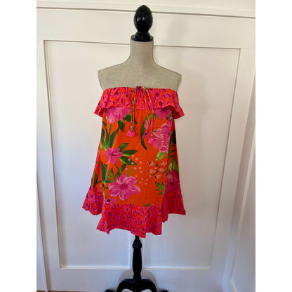 Farm Rio  Romantic Garden & Leopard Pop Short Cover Up Multi Size Small