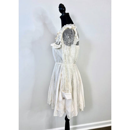 Self Portrait Broderie Mini Dress in Ivory Size 2 Chiffon‎ Lace Mock Neck Lined