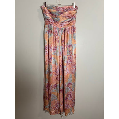AMUR Strapless Wide Leg Jumpsuit Floral Patchwork Ruched Bodice Pink Size 6