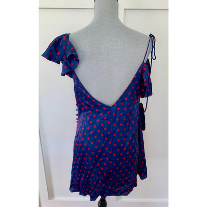 For Love & Lemons Dolores Mini Dress in Blue Size XL Polka Dots Off Shoulder