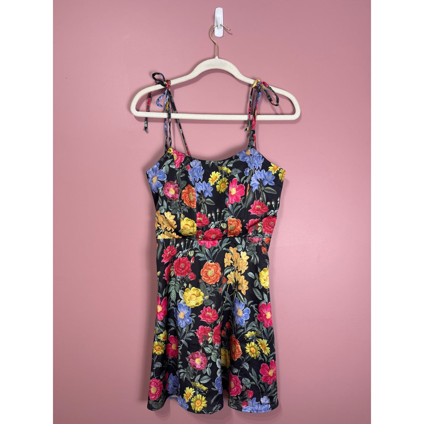 Show Me Your Mumu Juliet Mini Dress Black Floral Print Size Large