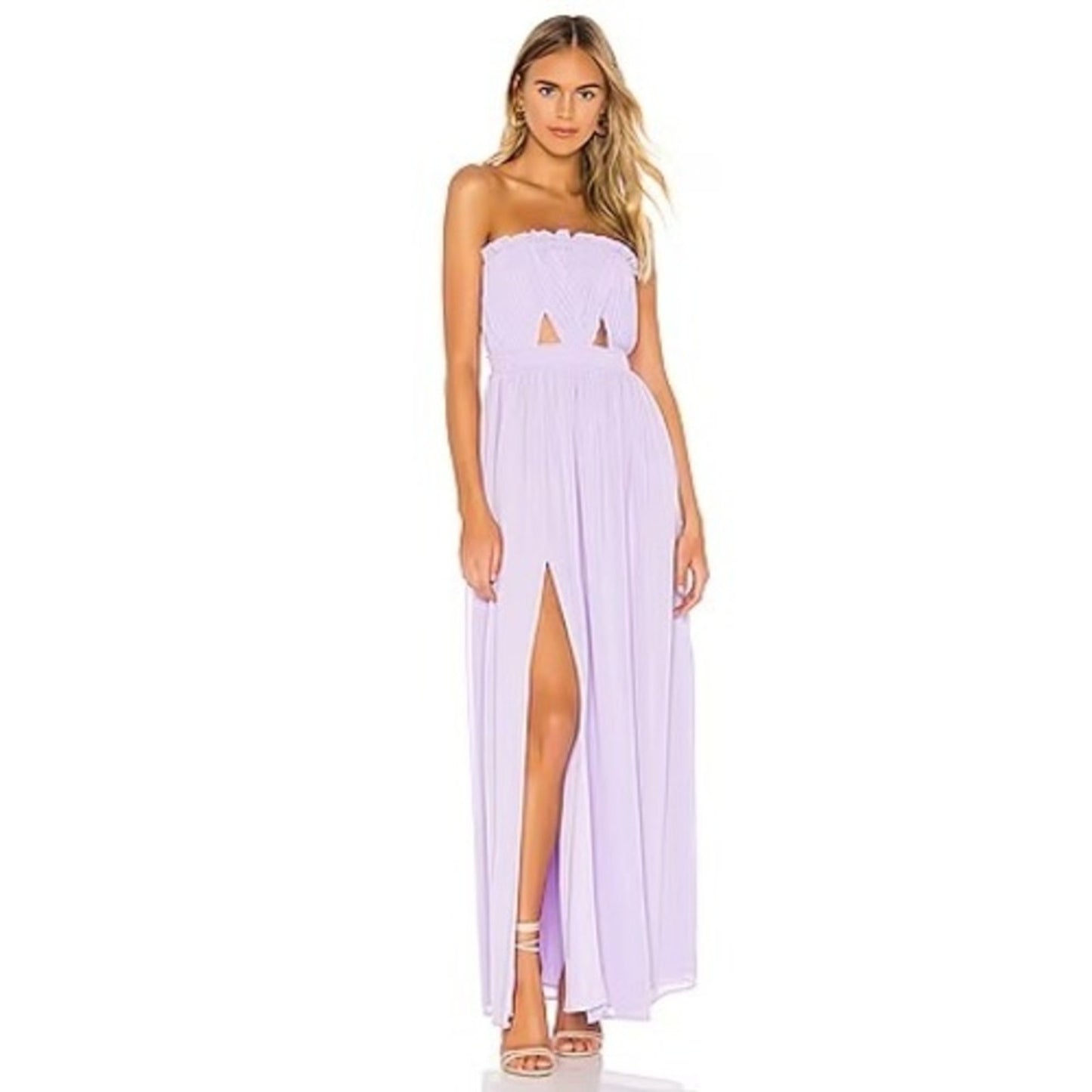 MAJORELLE Lavender Purple Strapless Pleated Cutout Maxi Dress High Slit S