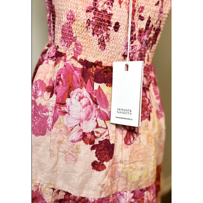 Hemant and Nandita Dali Mini Dress Pink Large Floral Pullover Embroidered Lined