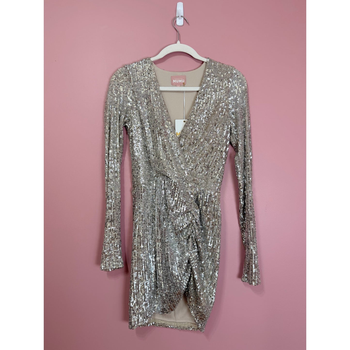 Show Me Your Mumu Party Hop Dress Siver Sequin Size XS