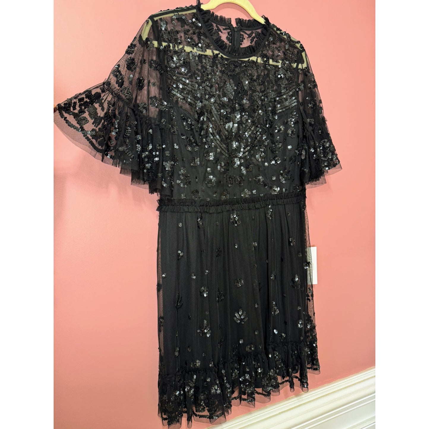 Mac Duggal Black Sequin High Neck Mini Dress Size 12 STYLE 9143